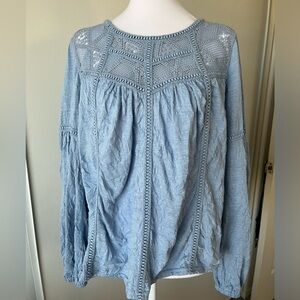 Sundance Crinkle Fabric Long Sleeve Crochet Top PL